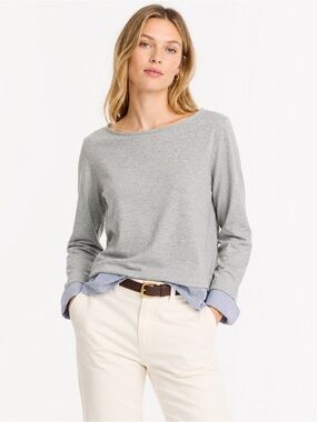 J.Crew 100% Cotton Light Gray Layered-Look Women's Long Sleeve Size Small